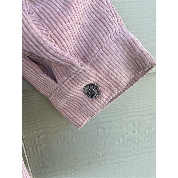 Forever 21 Pink Distressed Raw Hem Button Front Corduroy Oversized Shirt Jacket - Picture 3 of 6